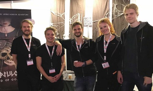 Angry Demon Studio släpper sitt andra spel. Från vänster: Victor Jonsson, William Otto Sahl, John Kalderon, Caroline Petri och Carl Pettersson.